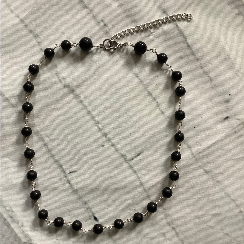 Black beaded choker necklace rosary style handmade